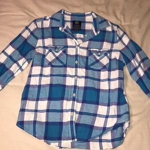 American Eagle blue and white plaid button up